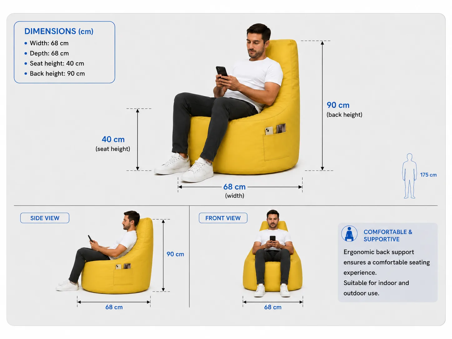 XL High-Back Bean Bag Chair dimensions