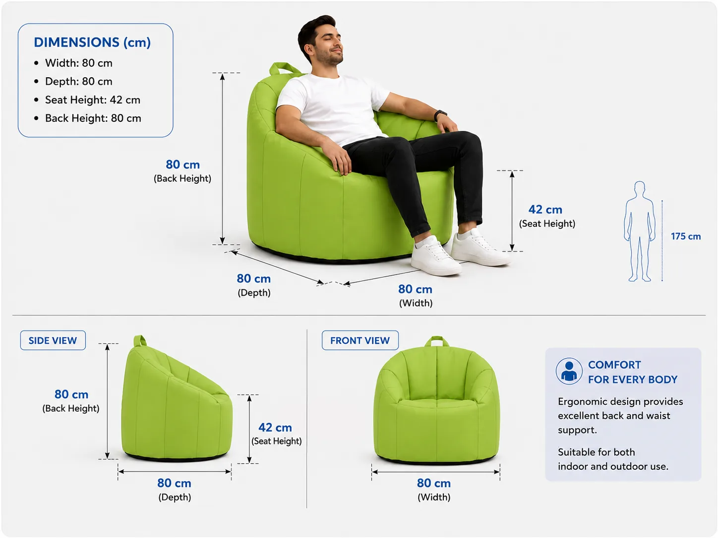 Atlantis Armchair Bean Bag dimensions